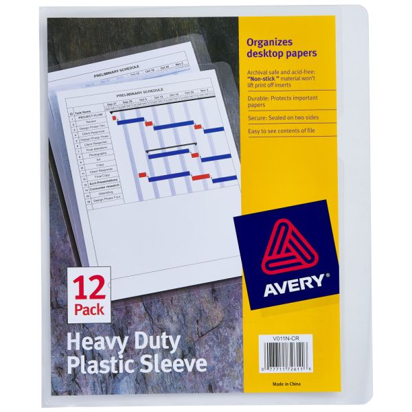 Avery Heavy Duty Plastic Document Sleeves, 8 1/2" x 11", Holds Up To 25 Sheets, Clear, Pack Of 12